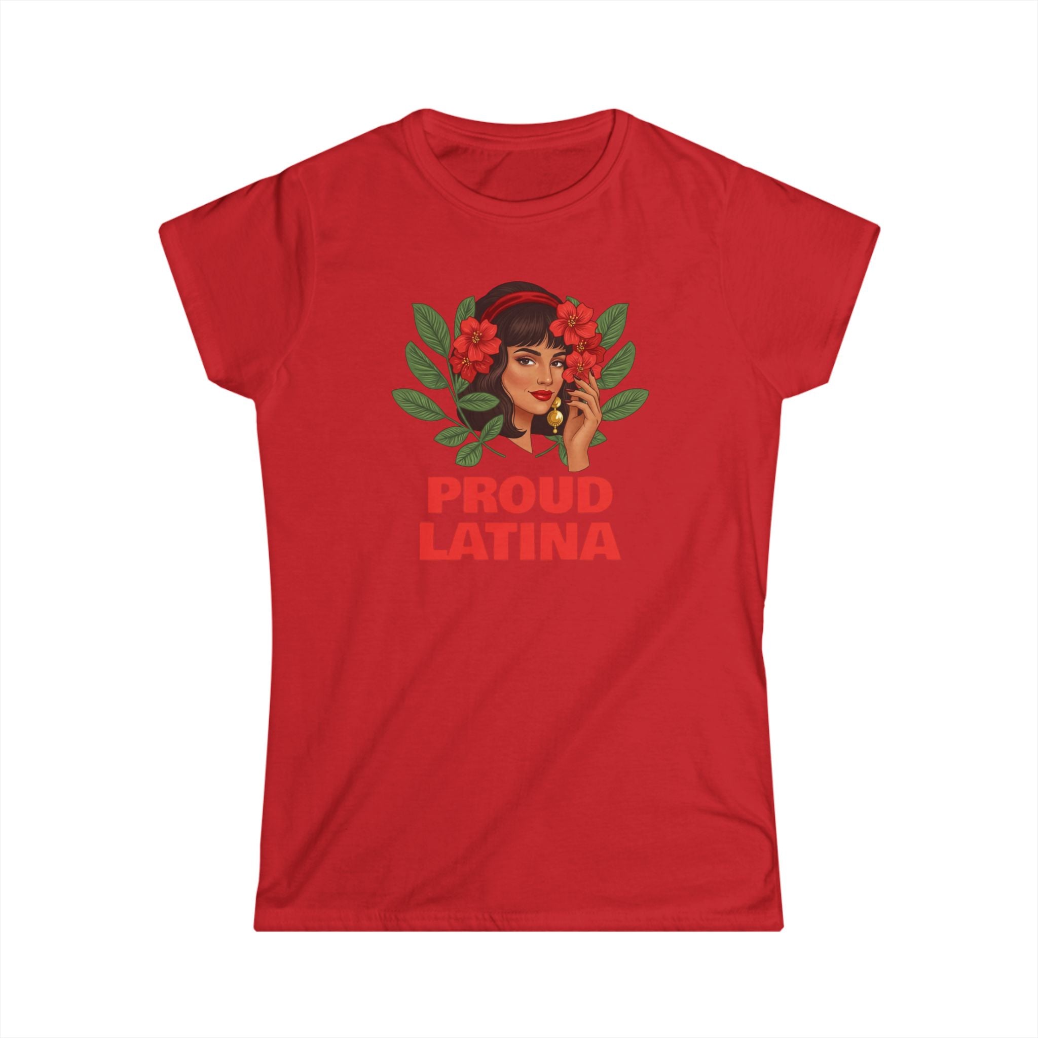 Proud Latina Tee | Retro Woman Portrait, Floral Leaves Graphic