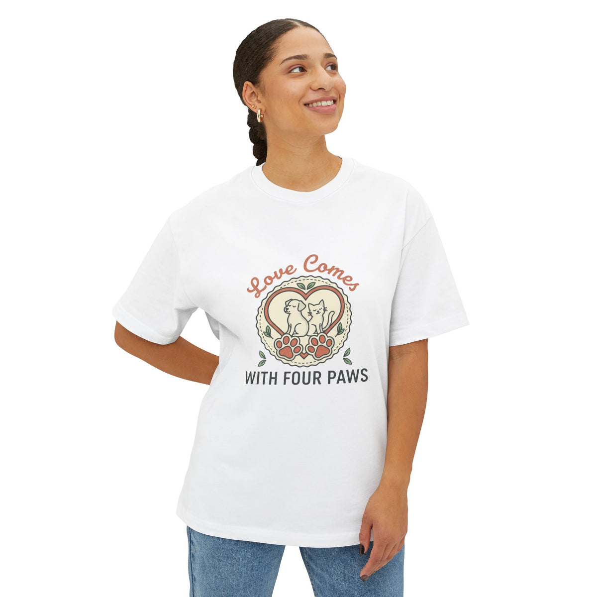 Love Comes With Four Paws T-Shirt | Dog Cat Pet Rescue Tee