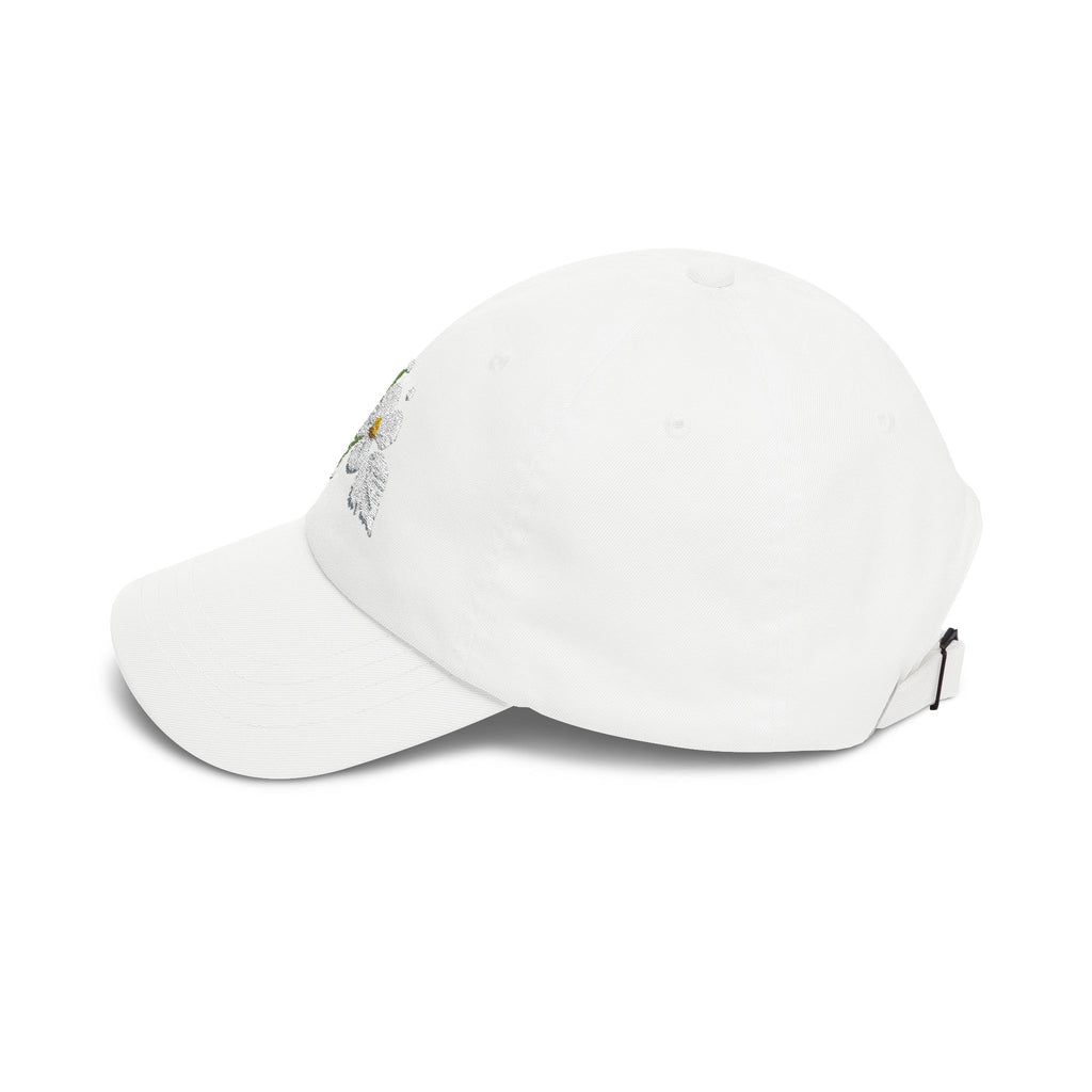 Embroidered  Daisy— White Floral Baseball Hat