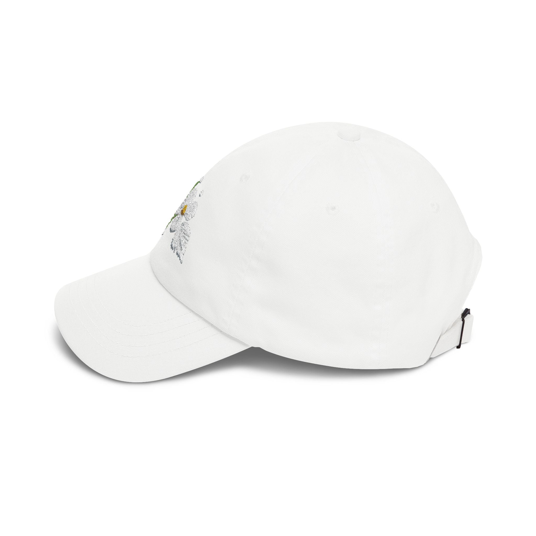 Embroidered  Daisy— White Floral Baseball Hat