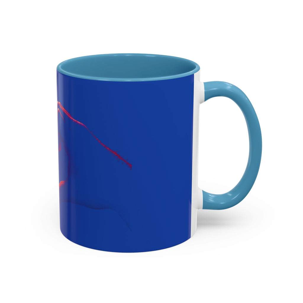 Blue Accent Coffee Mug with Neon Heart Hands Design — 11/15oz