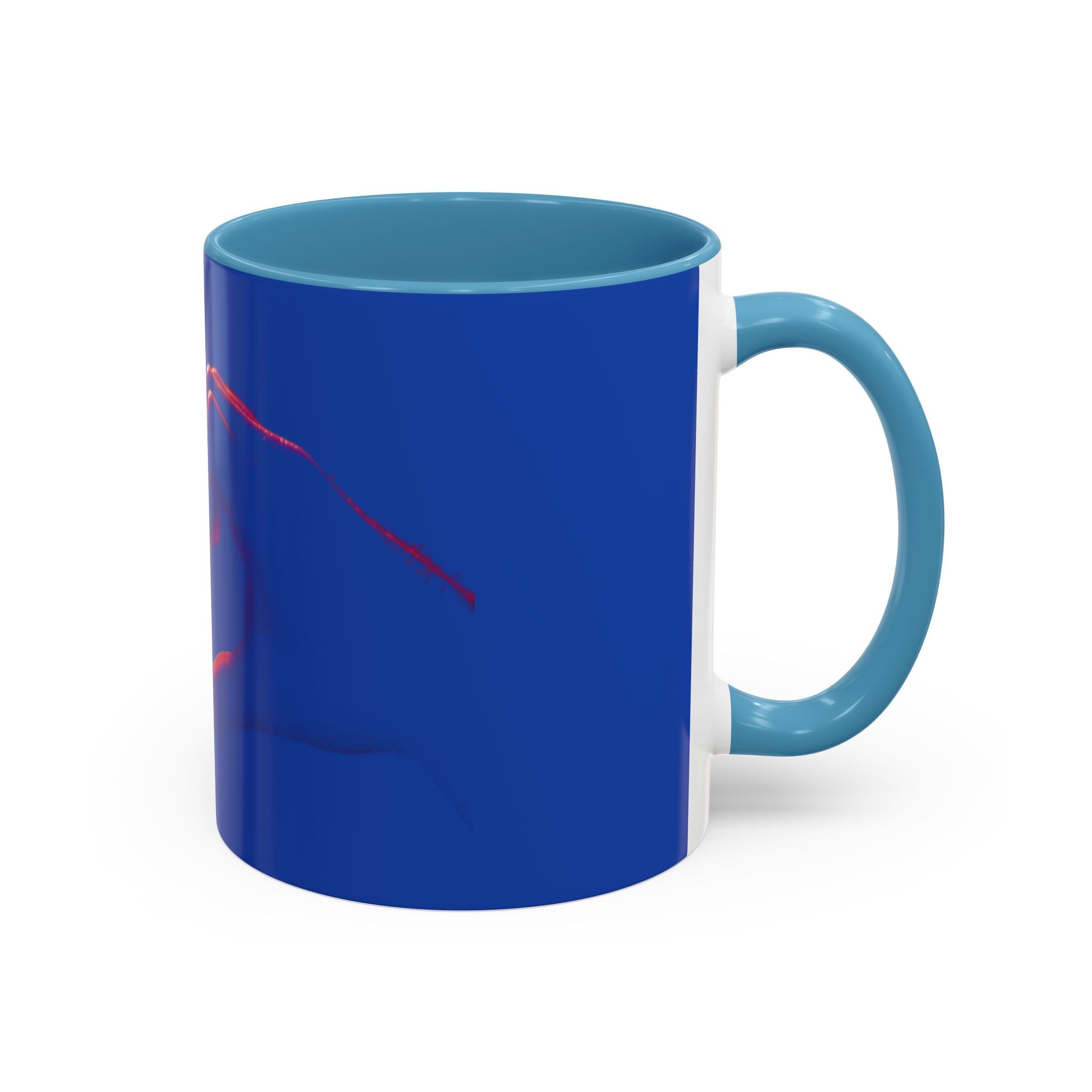 Blue Accent Coffee Mug with Neon Heart Hands Design — 11/15oz