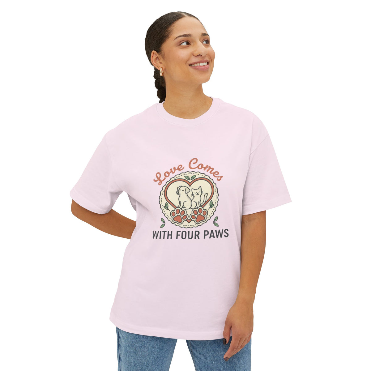 Love Comes With Four Paws T-Shirt | Dog Cat Pet Rescue Tee
