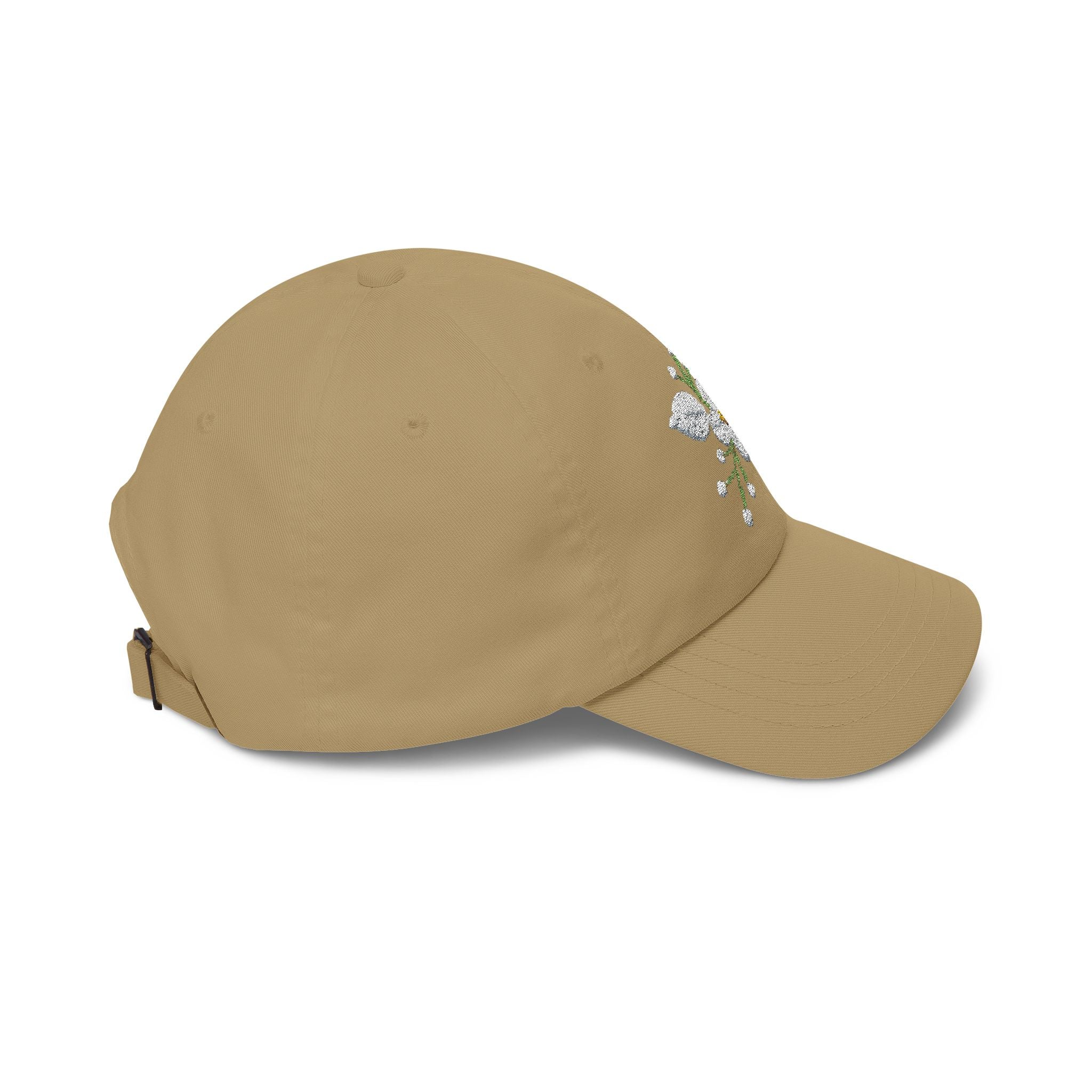 Embroidered  Daisy— White Floral Baseball Hat