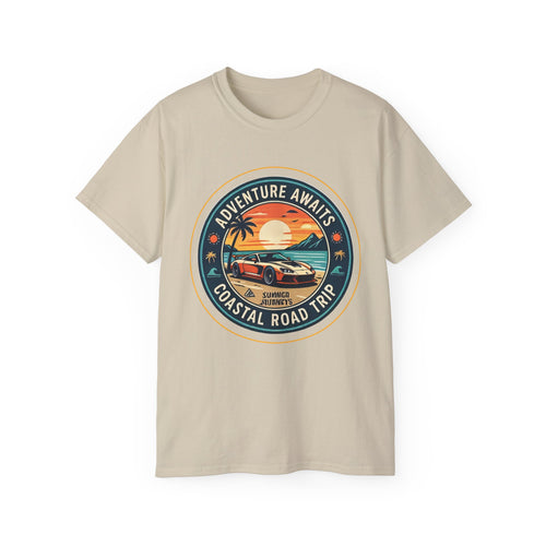 Adventure Awaits Coastal Road Trip T-Shirt | Sunset Surf Van, Catch You On The Next Wave