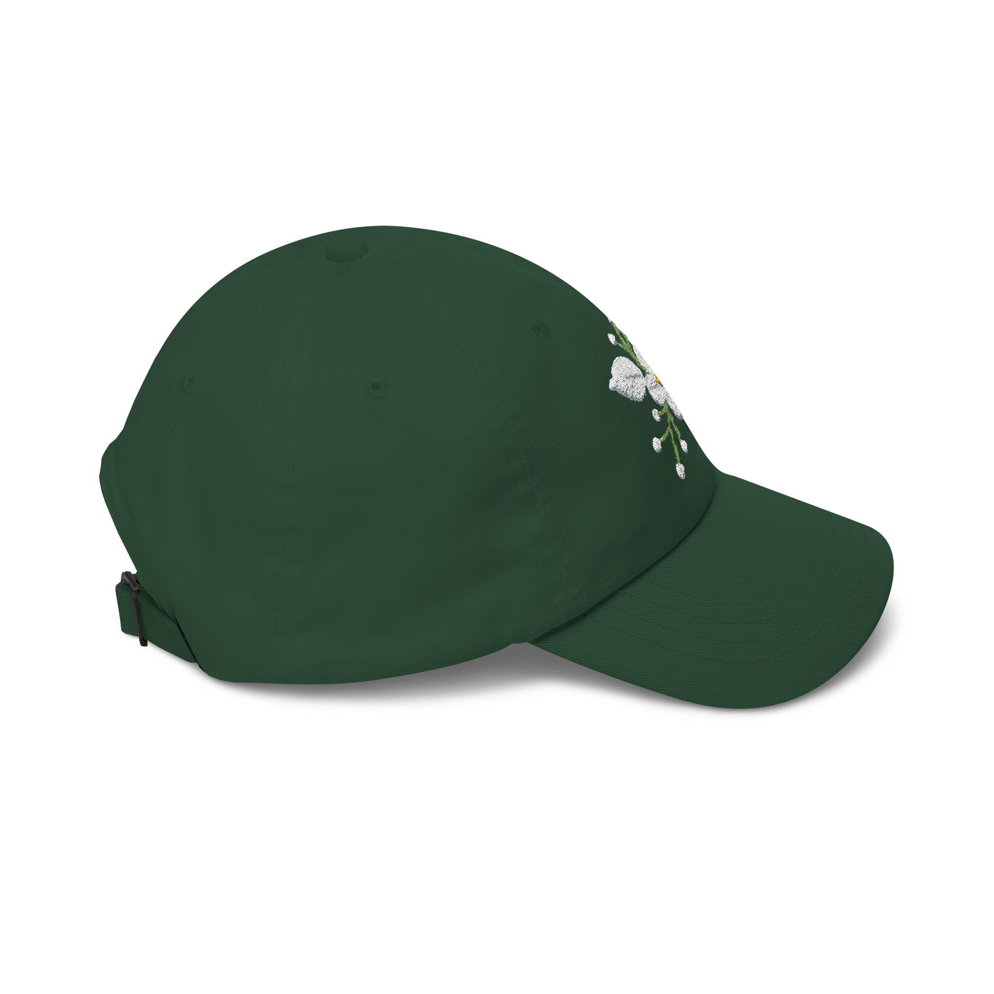 Embroidered  Daisy— White Floral Baseball Hat