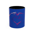 Blue Accent Coffee Mug with Neon Heart Hands Design — 11/15oz