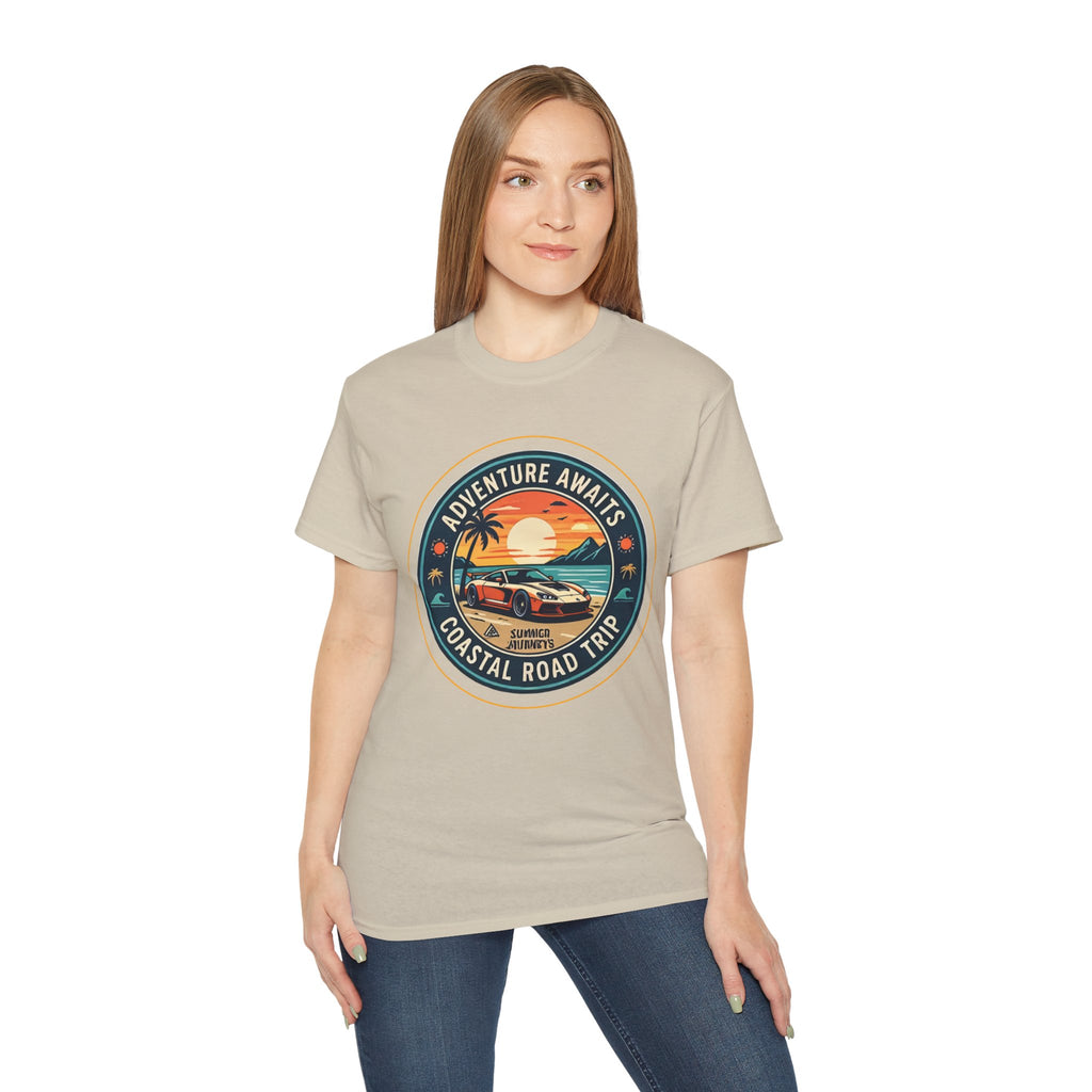 Adventure Awaits Coastal Road Trip T-Shirt | Sunset Surf Van, Catch You On The Next Wave