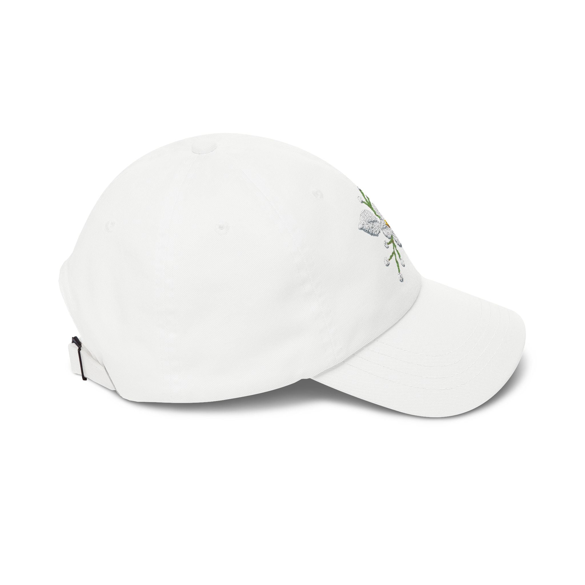 Embroidered  Daisy— White Floral Baseball Hat