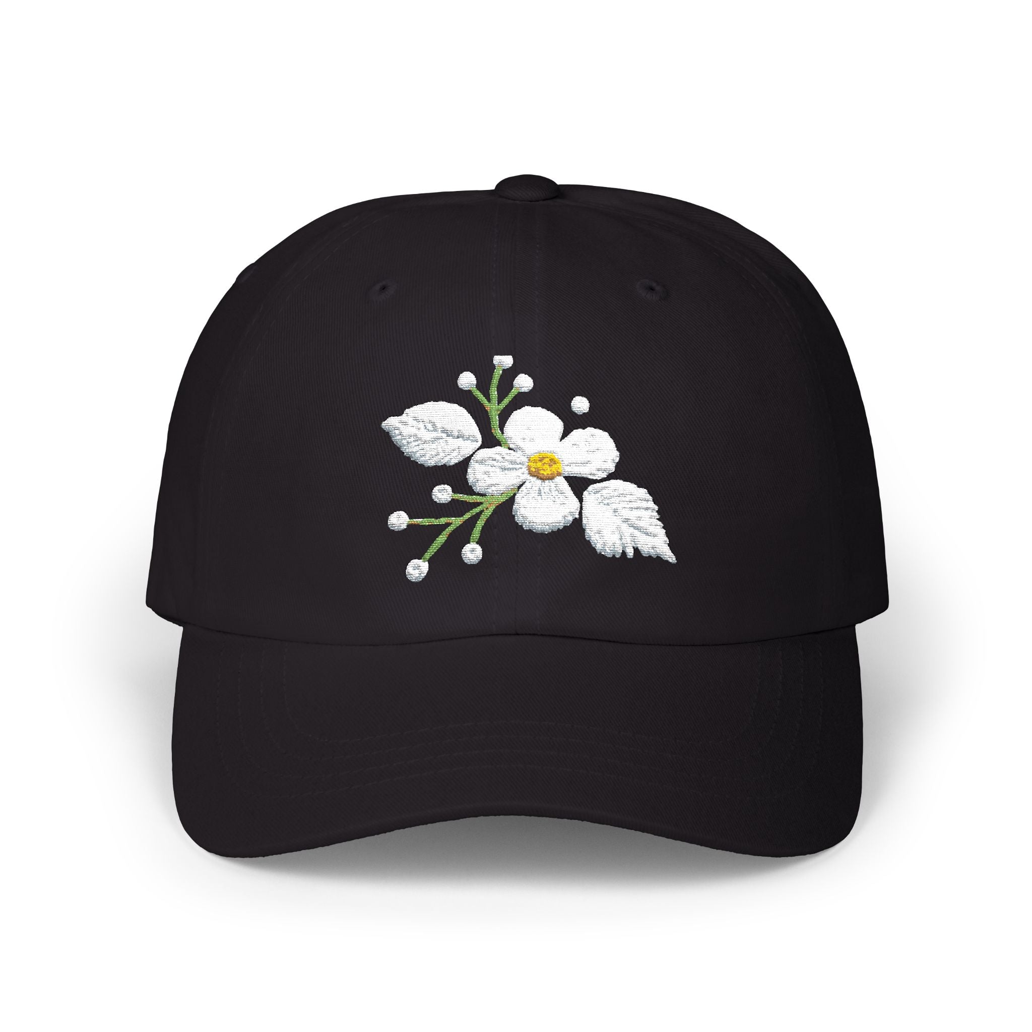 Embroidered  Daisy— White Floral Baseball Hat