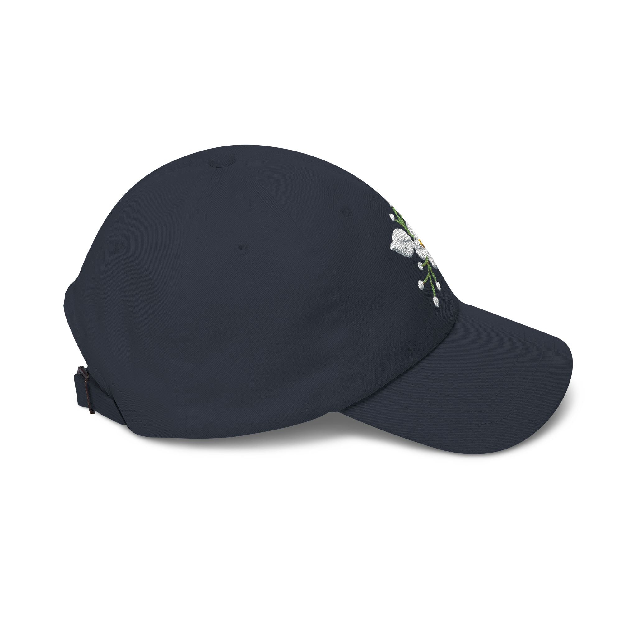 Embroidered  Daisy— White Floral Baseball Hat