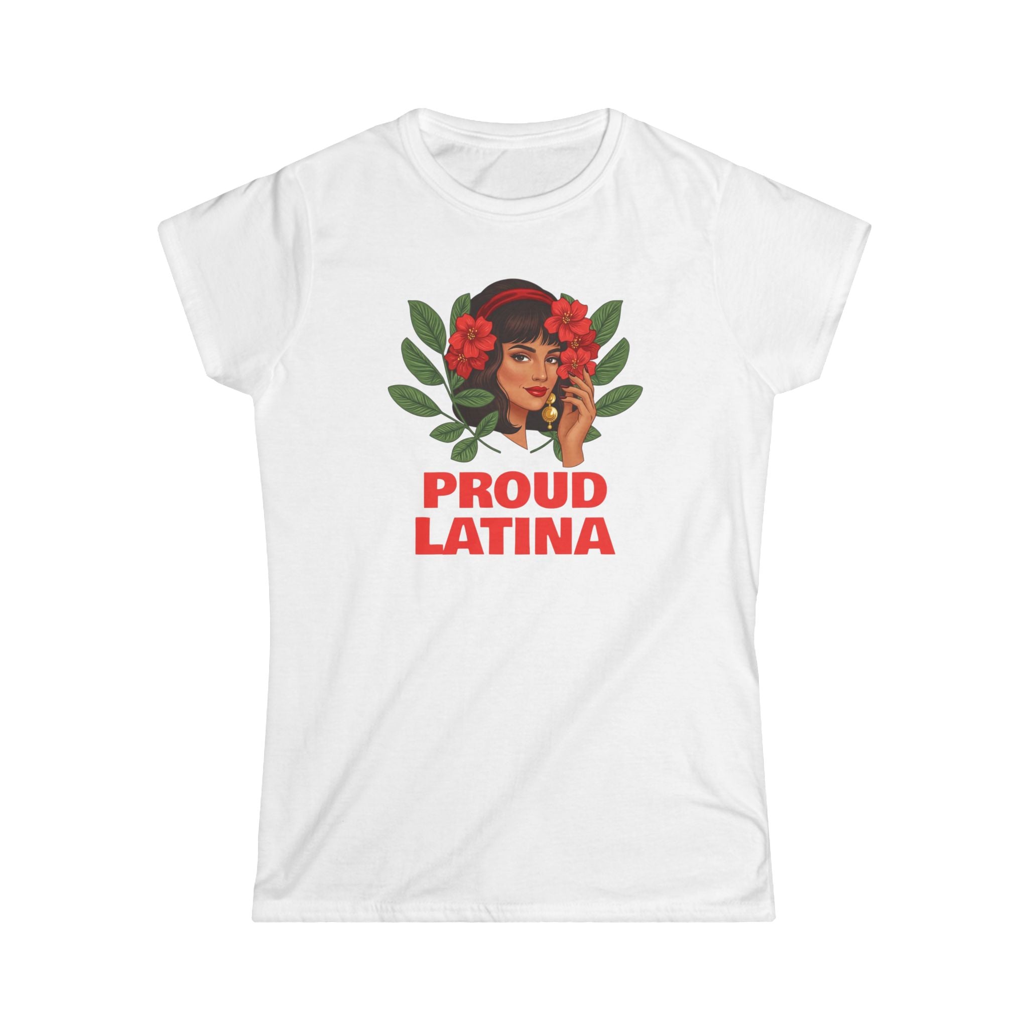 Proud Latina Tee | Retro Woman Portrait, Floral Leaves Graphic