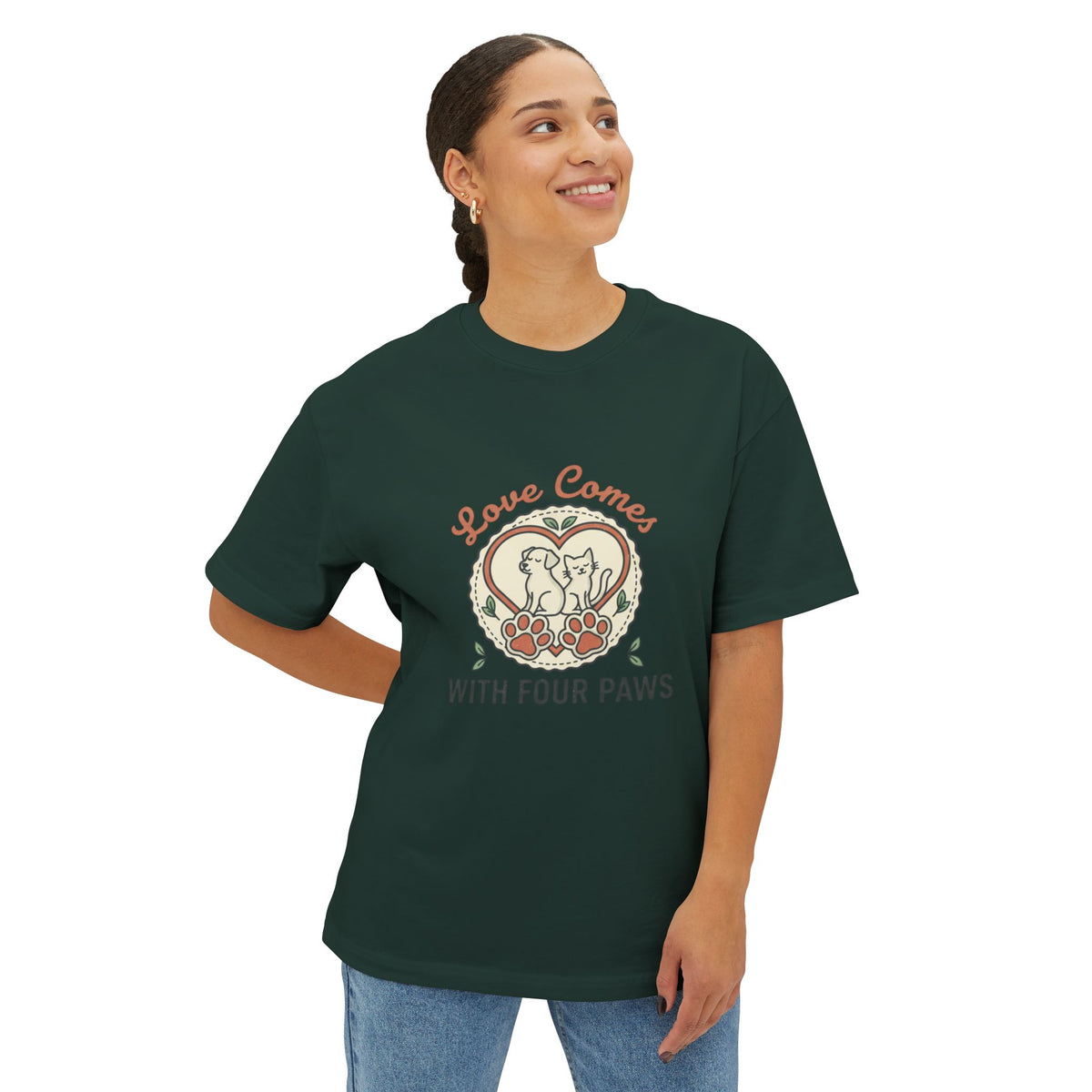 Love Comes With Four Paws T-Shirt | Dog Cat Pet Rescue Tee