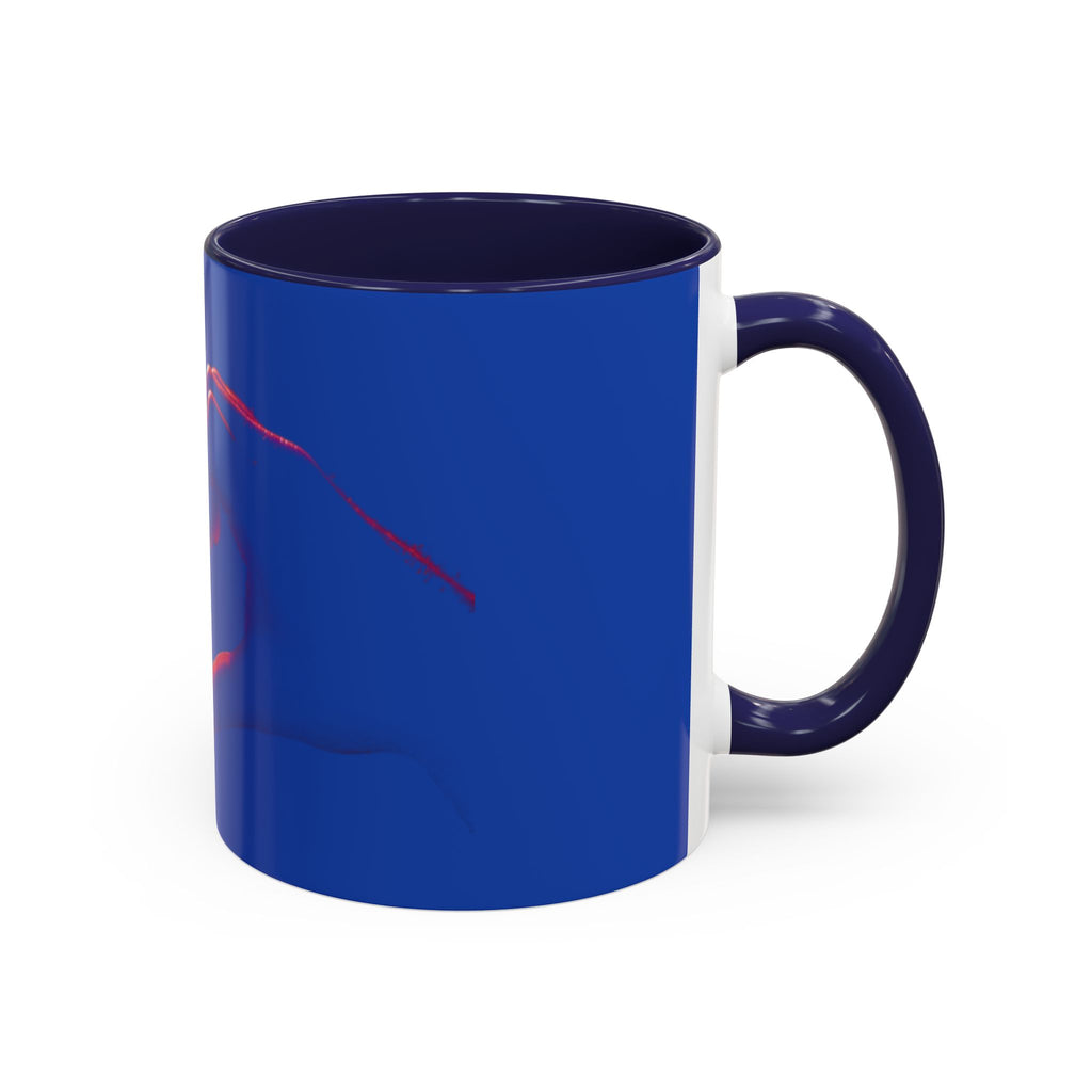 Blue Accent Coffee Mug with Neon Heart Hands Design — 11/15oz