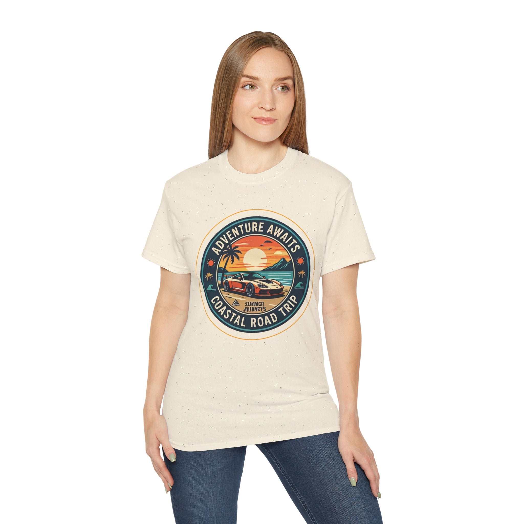 Adventure Awaits Coastal Road Trip T-Shirt | Sunset Surf Van, Catch You On The Next Wave