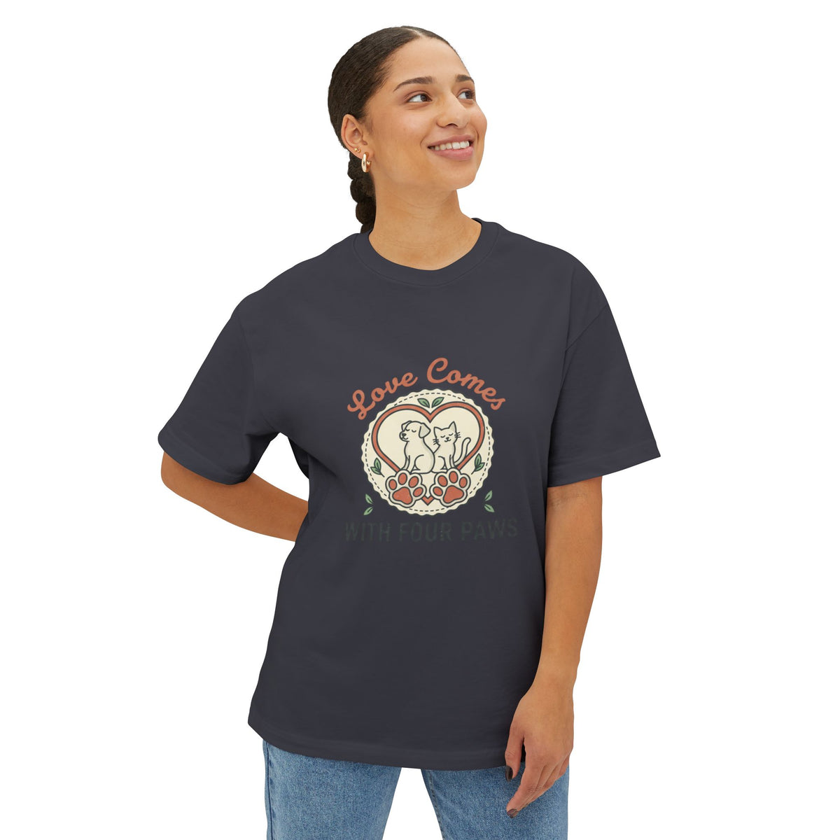 Love Comes With Four Paws T-Shirt | Dog Cat Pet Rescue Tee