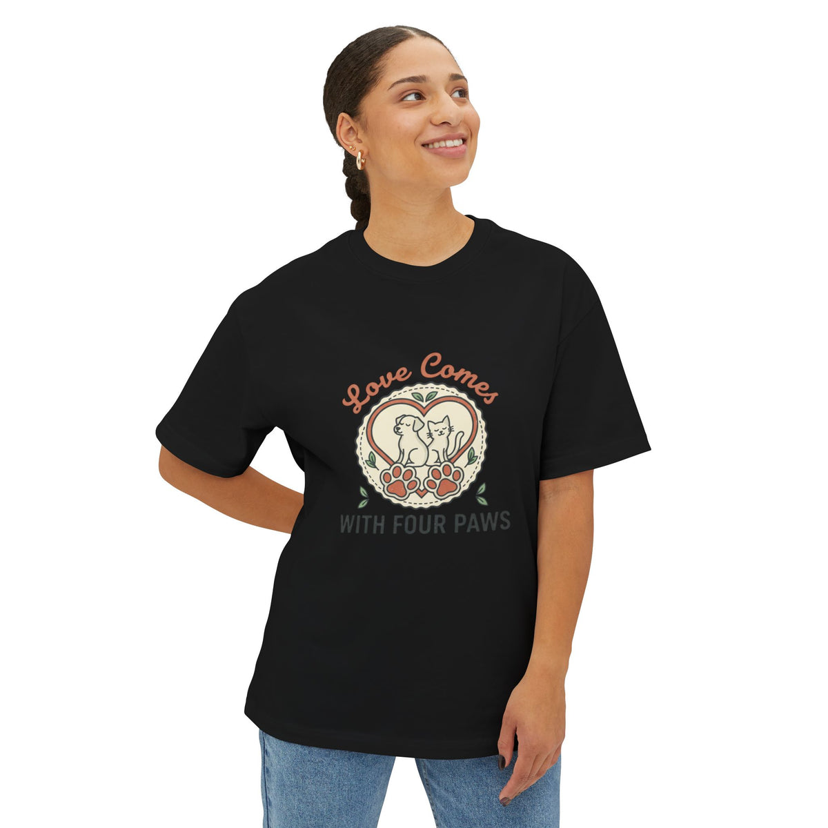 Love Comes With Four Paws T-Shirt | Dog Cat Pet Rescue Tee