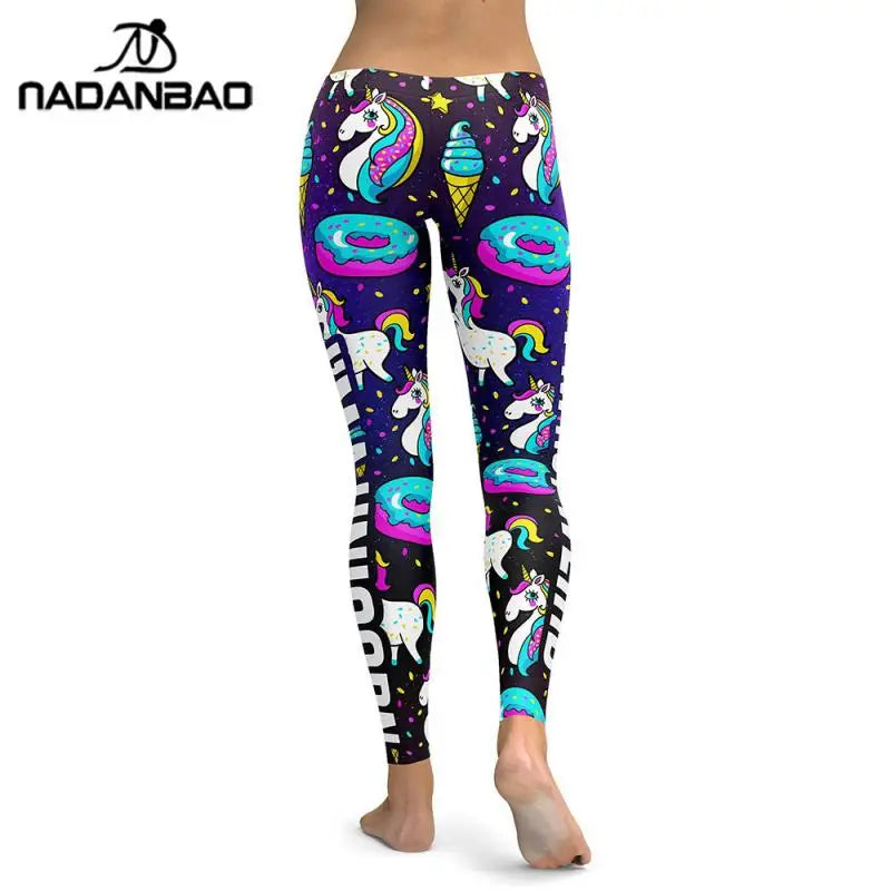 NADANBAO 2026 Arrival Unicorn Leggings Women Ice Cream Rainbow Letters Ring Digital