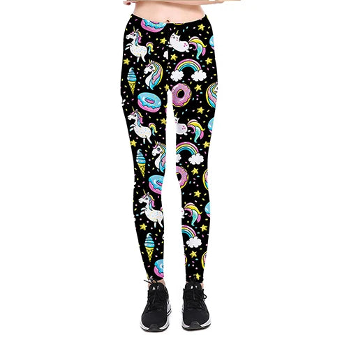 NADANBAO 2026 Arrival Unicorn Leggings Women Ice Cream Rainbow Letters Ring Digital