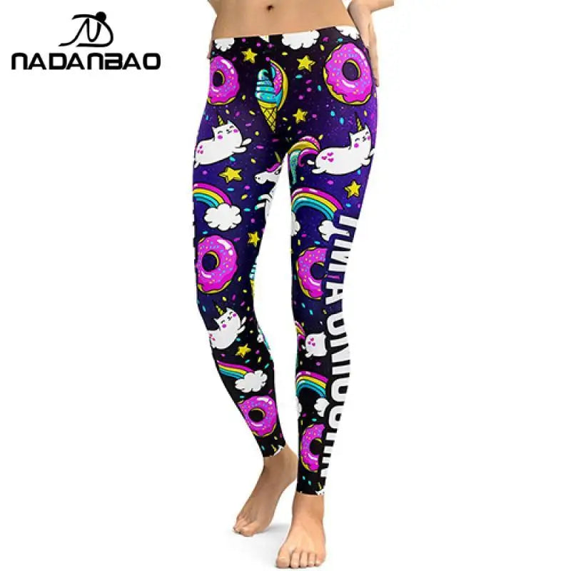NADANBAO 2026 Arrival Unicorn Leggings Women Ice Cream Rainbow Letters Ring Digital