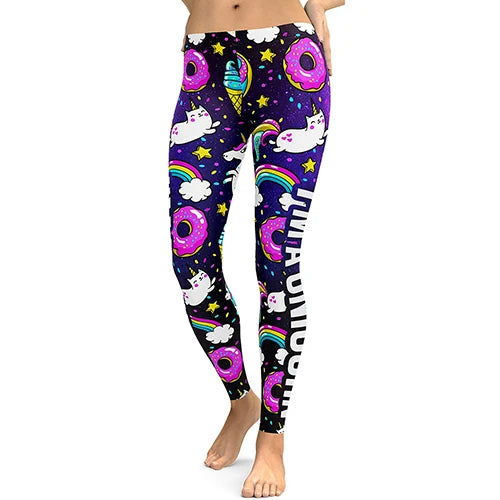 NADANBAO 2026 Arrival Unicorn Leggings Women Ice Cream Rainbow Letters Ring Digital