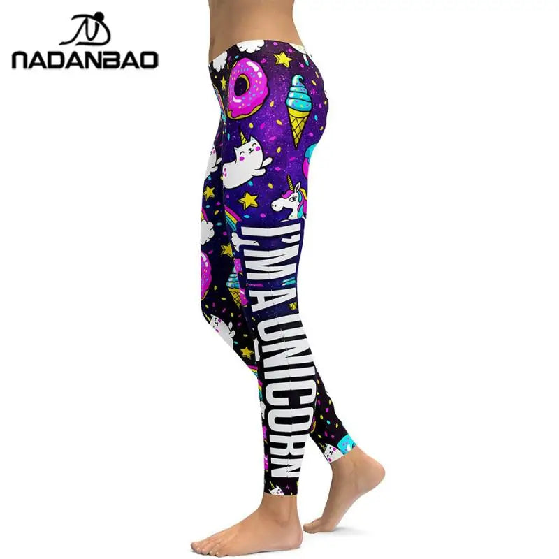 NADANBAO 2026 Arrival Unicorn Leggings Women Ice Cream Rainbow Letters Ring Digital