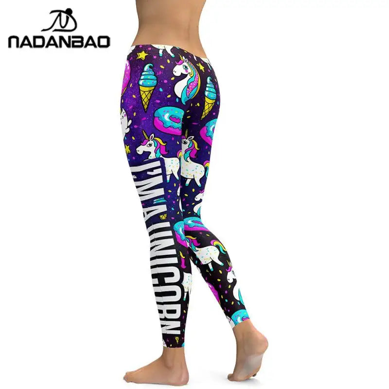 NADANBAO 2026 Arrival Unicorn Leggings Women Ice Cream Rainbow Letters Ring Digital