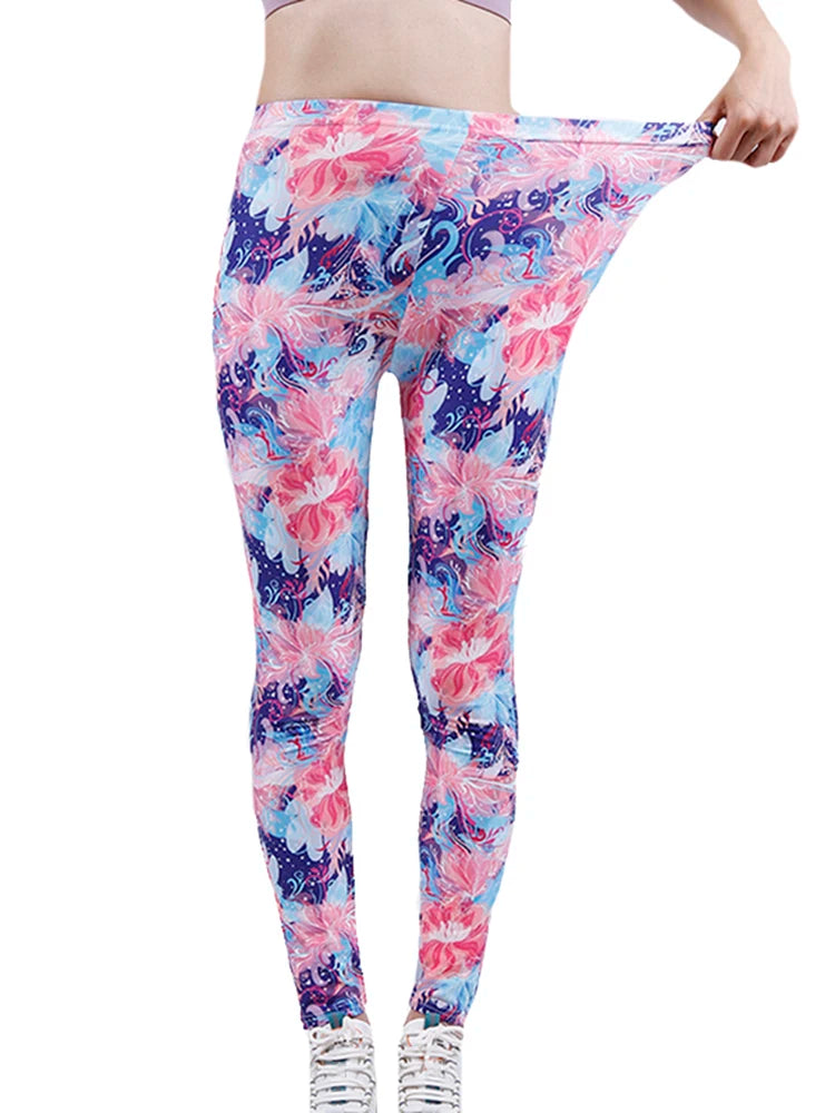 Fashion Women Leggings Beautiful Leaf Floral Printing