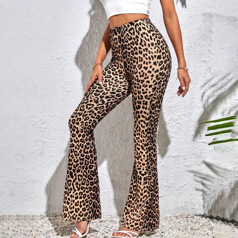 Women Leopard Print Flared Pants Sport High Waist Leggings Skinny Push Up Butt Yoga Pants Fashion