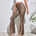 Women Leopard Print Flared Pants Sport High Waist Leggings Skinny Push Up Butt Yoga Pants Fashion