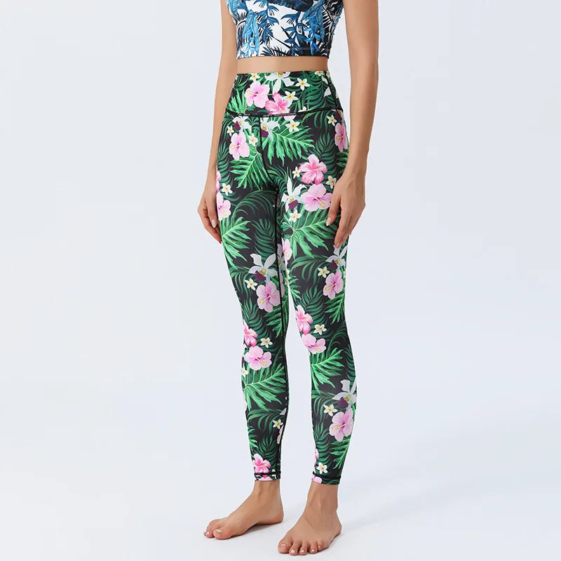 New Floral Printed Thin High Waist Leggings for Women Girls Sports Fitness Gym, Yoga , Pilates