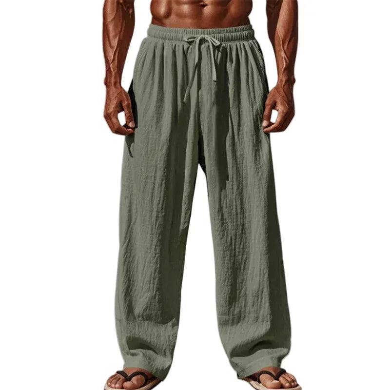 Men’s Ultra-Comfort Cotton Linen Casual Joggers-Comfortable Straight Leg Jogger Waist Drawstring Plus Size Looser S-4XL