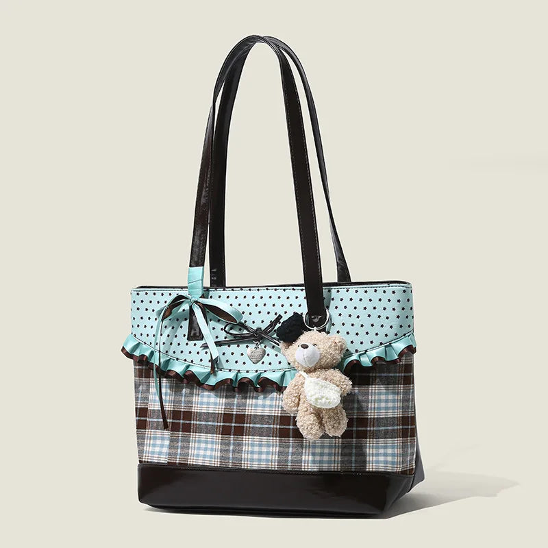 Korean Mint Green Chocolate Color Patchwork Handbag