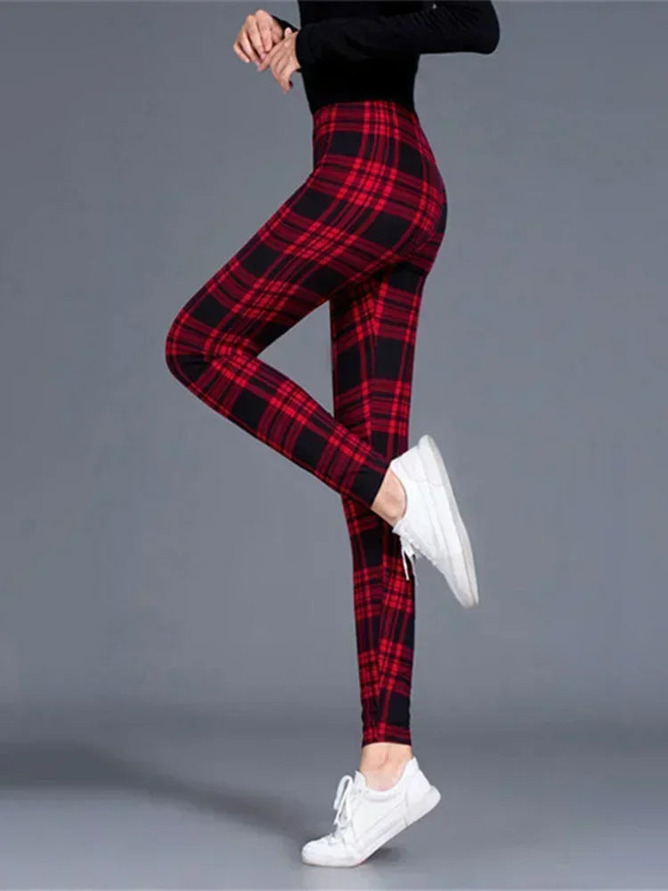 Women's Sexy Plaid Slim Leggings High Waist Elastic Fitness Camouflage Workout Fashion