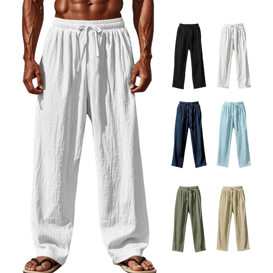 Men’s Ultra-Comfort Cotton Linen Casual Joggers-Comfortable Straight Leg Jogger Waist Drawstring Plus Size Looser S-4XL