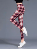 Women's Sexy Plaid Slim Leggings High Waist Elastic Fitness Camouflage Workout Fashion