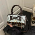 Korean Mint Green Chocolate Color Patchwork Handbag Plaid Canvas