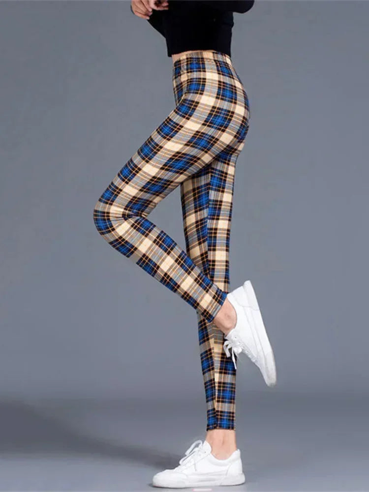 Women's Sexy Plaid Slim Leggings High Waist Elastic Fitness Camouflage Workout Fashion