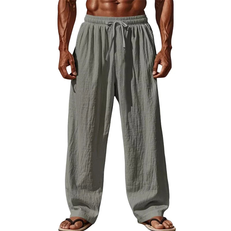 Men’s Ultra-Comfort Cotton Linen Casual Joggers-Comfortable Straight Leg Jogger Waist Drawstring Plus Size Looser S-4XL