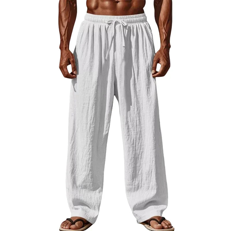 Men’s Ultra-Comfort Cotton Linen Casual Joggers-Comfortable Straight Leg Jogger Waist Drawstring Plus Size Looser S-4XL