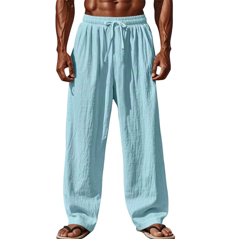 Men’s Ultra-Comfort Cotton Linen Casual Joggers-Comfortable Straight Leg Jogger Waist Drawstring Plus Size Looser S-4XL
