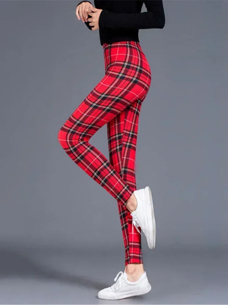 Women's Sexy Plaid Slim Leggings High Waist Elastic Fitness Camouflage Workout Fashion