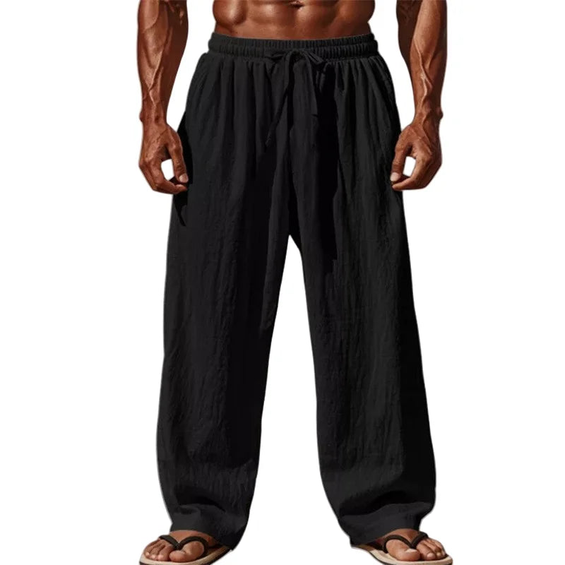 Men’s Ultra-Comfort Cotton Linen Casual Joggers-Comfortable Straight Leg Jogger Waist Drawstring Plus Size Looser S-4XL