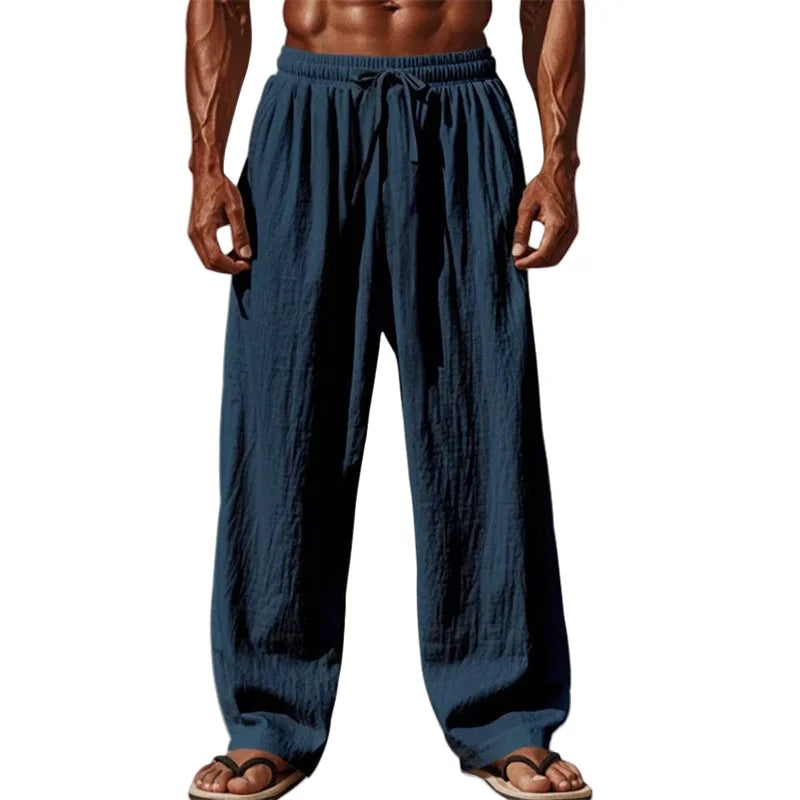 Men’s Ultra-Comfort Cotton Linen Casual Joggers-Comfortable Straight Leg Jogger Waist Drawstring Plus Size Looser S-4XL