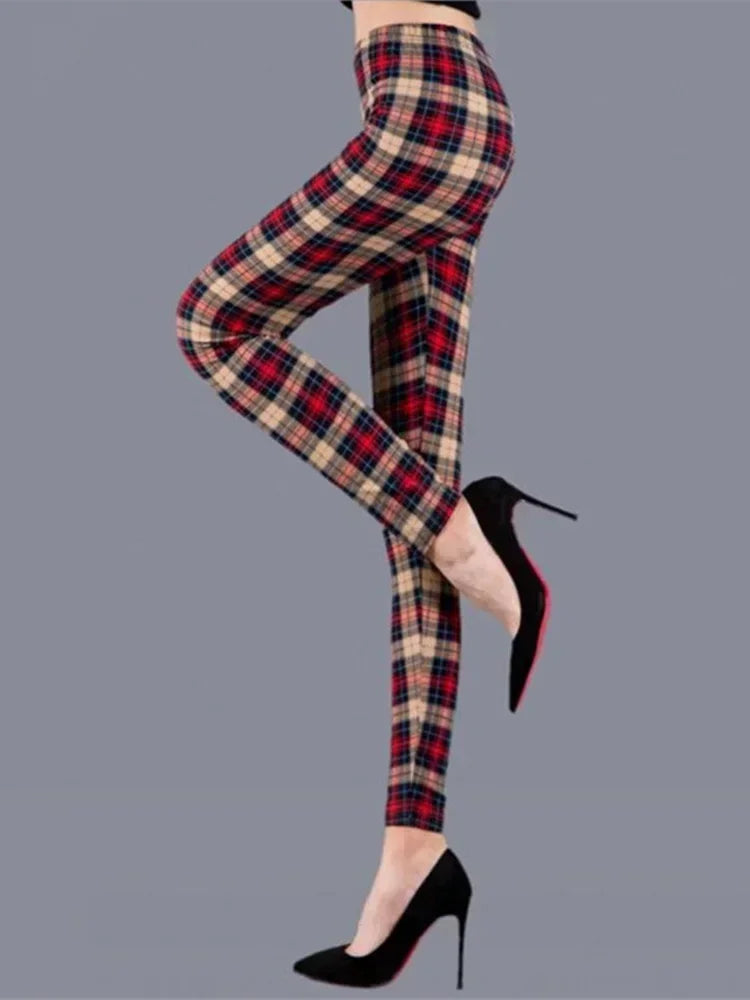 Women's Sexy Plaid Slim Leggings High Waist Elastic Fitness Camouflage Workout Fashion
