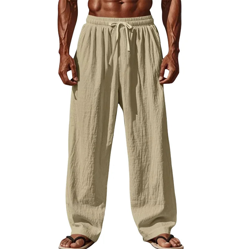 Men’s Ultra-Comfort Cotton Linen Casual Joggers-Comfortable Straight Leg Jogger Waist Drawstring Plus Size Looser S-4XL