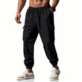 Men's casual multi-pocket trousers male closed-placket tethered cotton and linen