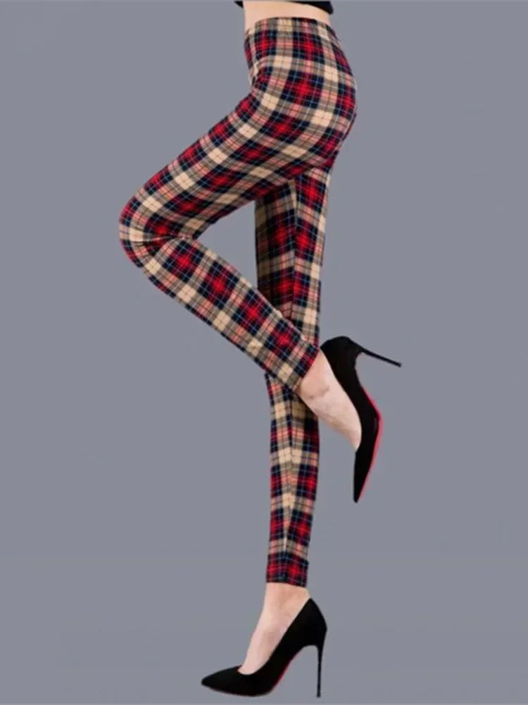 Women's Sexy Plaid Slim Leggings High Waist Elastic Fitness Camouflage Workout Fashion