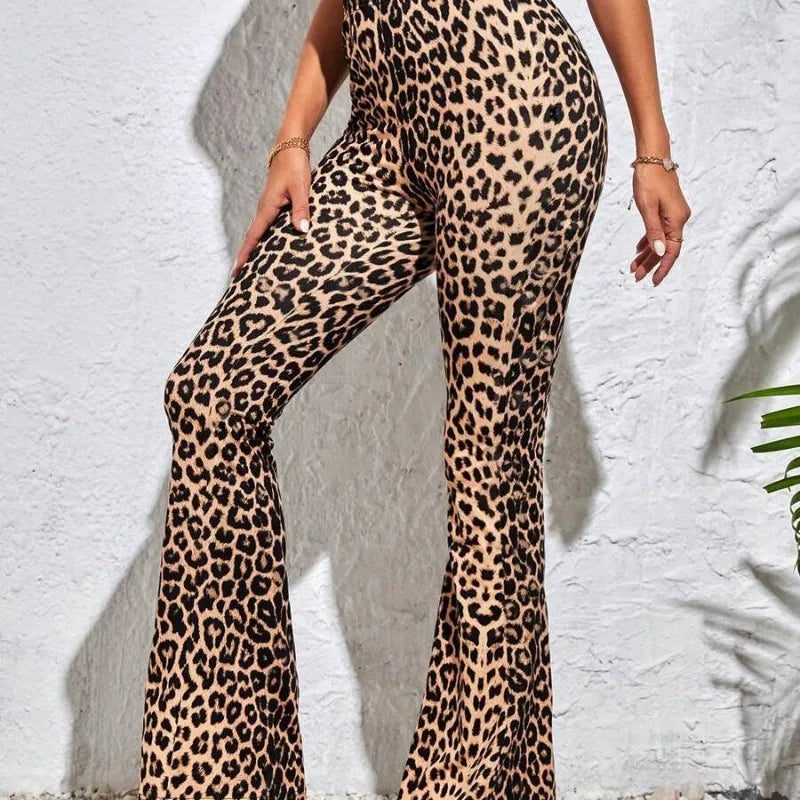 Women Leopard Print Flared Pants Sport High Waist Leggings Skinny Push Up Butt Yoga Pants Fashion