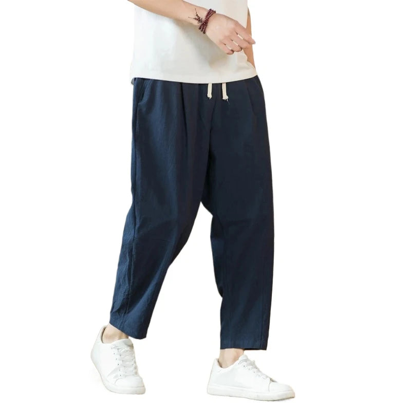 Ultra-Comfort Wide-Leg Linen Blend Drop-Crotch Pants